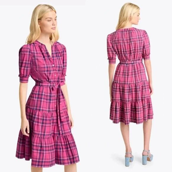 Draper james Loretta Shirt Dress in Pink Angie Plaid S NWOT $150 - Picture 1 of 7